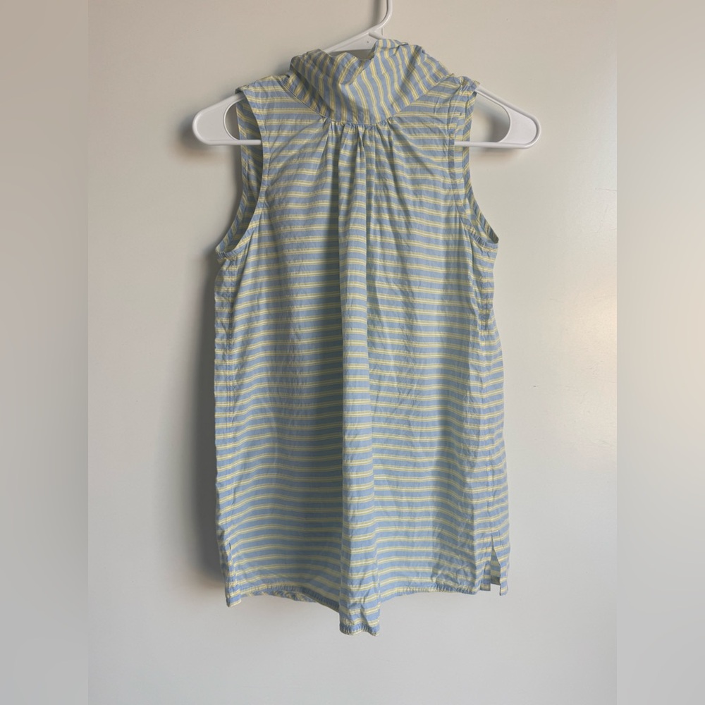 Ann Mashburn woman XS blue‎ yellow stripe mock neck sleeveless top big back bow